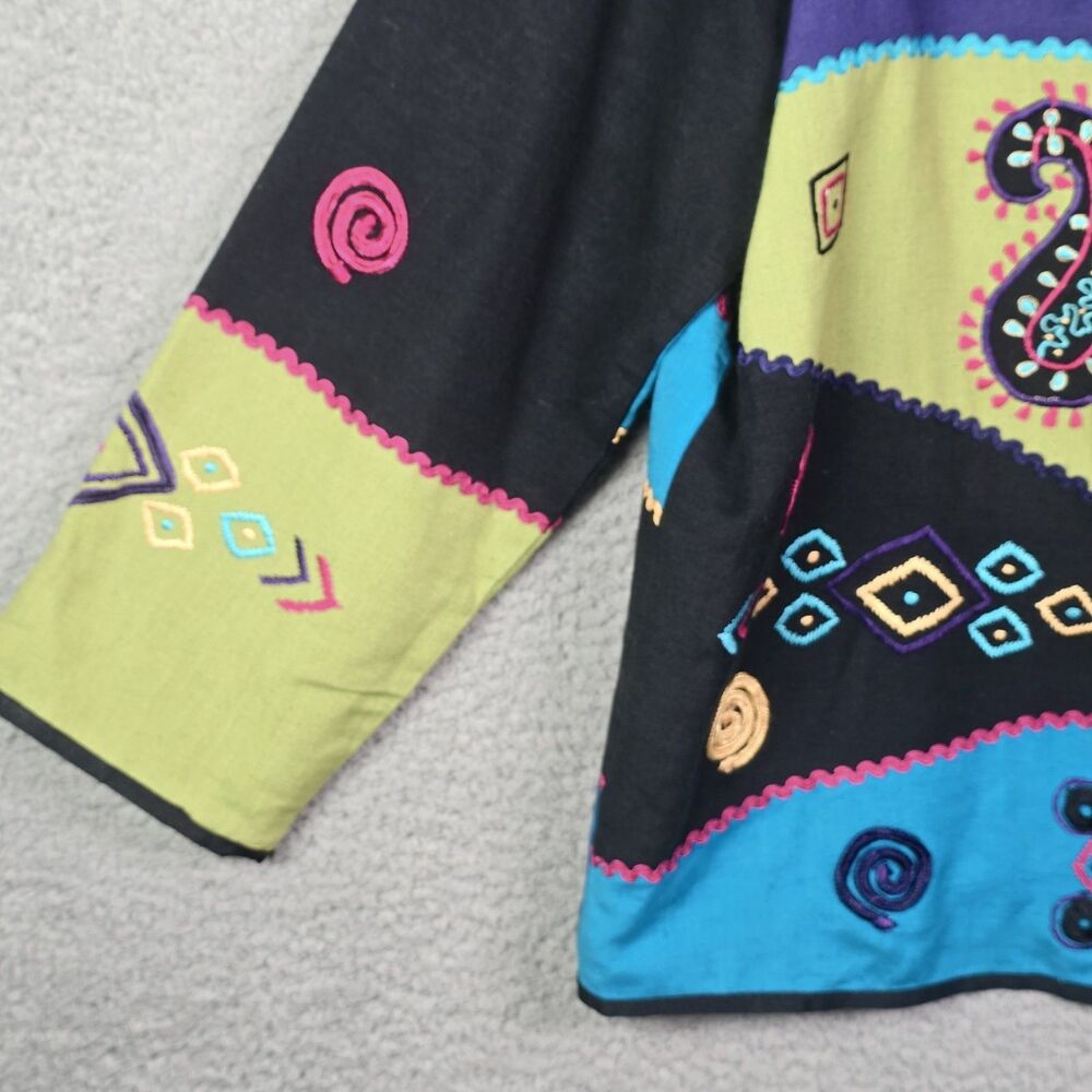 Indigo Moon Patchwork Boho Jacket Blue Green Larg… - image 6